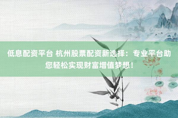 低息配资平台 杭州股票配资新选择:专业平台助您轻松实现财富增值梦想!