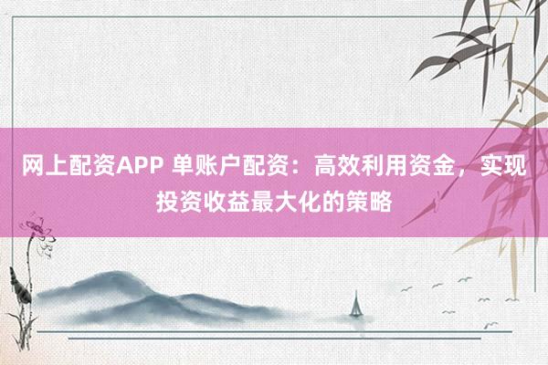 网上配资APP 单账户配资：高效利用资金，实现投资收益最大化的策略