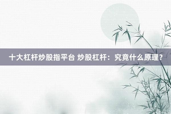 十大杠杆炒股指平台 炒股杠杆：究竟什么原理？