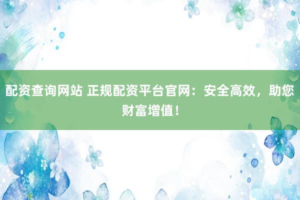 配资查询网站 正规配资平台官网：安全高效，助您财富增值！